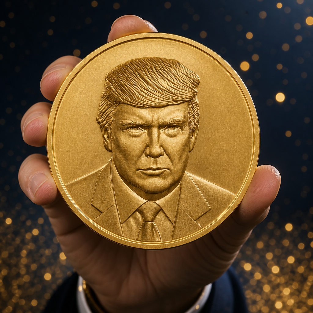 Hand holding Official Trump Coin